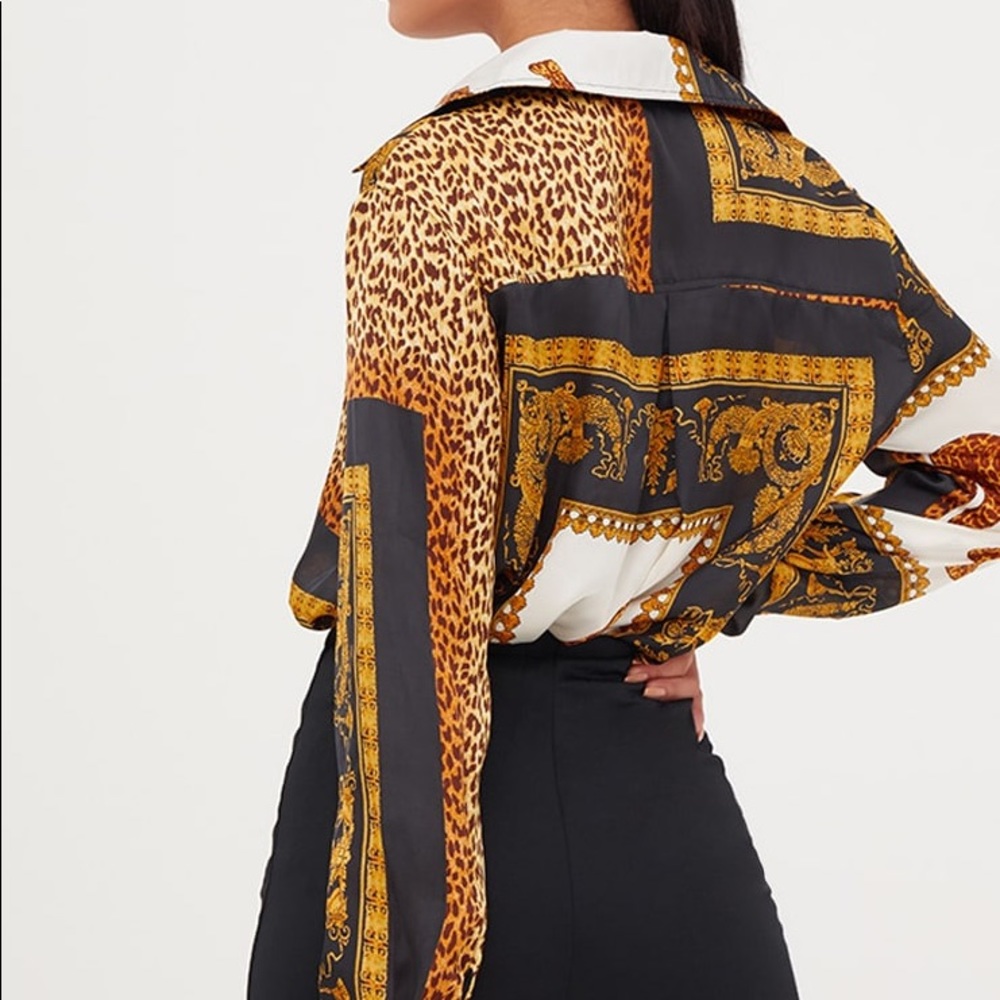 PLT Black Leopard Print Satin Oversized Shirt - Picture 2 of 5